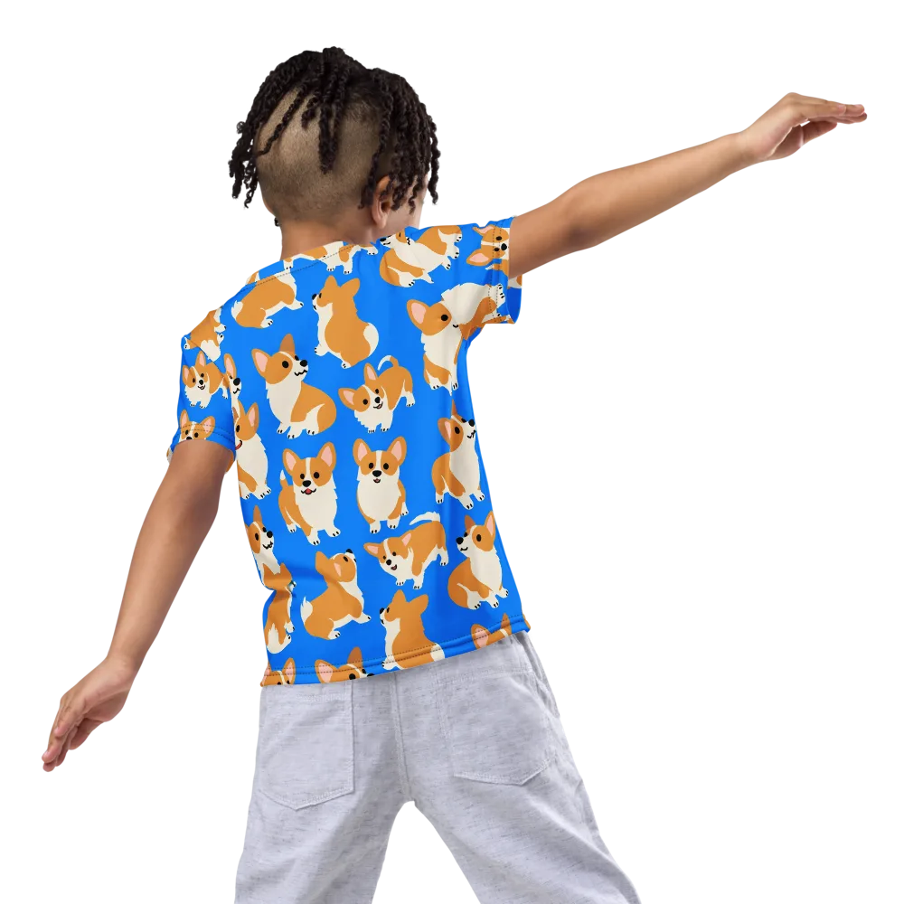 Blue Ribbon Corgis on Kids Crew Neck T-Shirt — Back