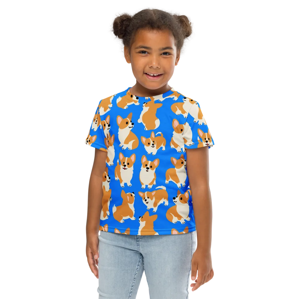 Blue Ribbon Corgis on Kids Crew Neck T-Shirt — Front