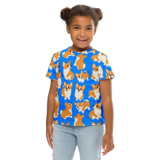 Blue Ribbon Corgis on a Kids Crew Neck T-Shirt