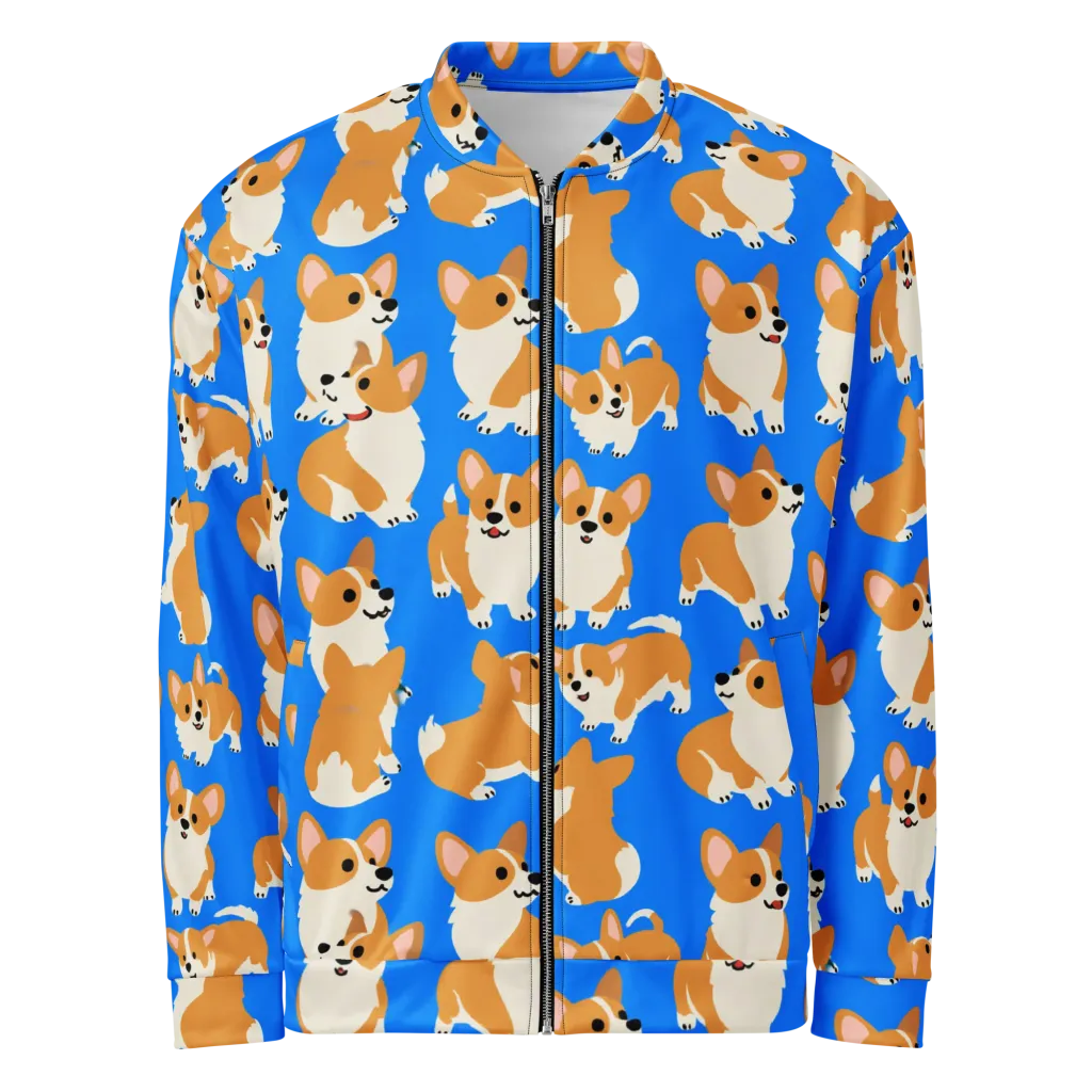Blue Ribbon Corgis on Bomber Jacket — Front