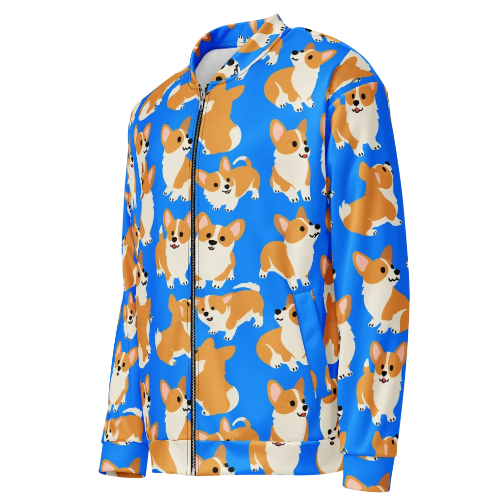 Blue Ribbon Corgis on Bomber Jacket — Left Front