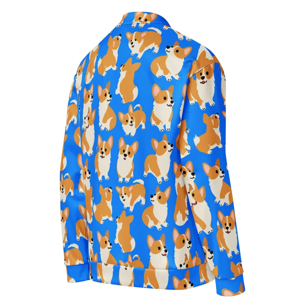 Blue Ribbon Corgis on Bomber Jacket — Right Back