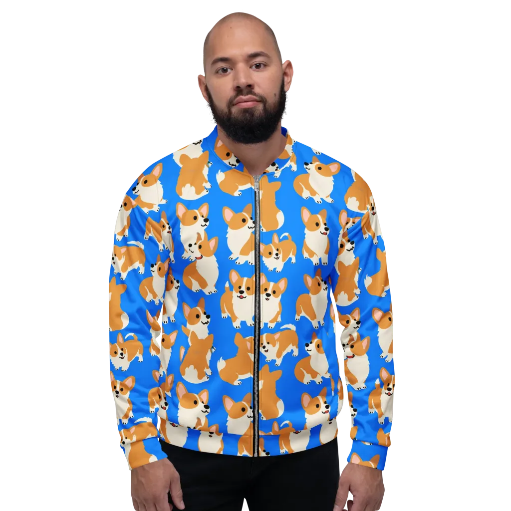 Blue Ribbon Corgis on Bomber Jacket — Front
