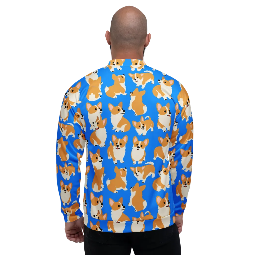 Blue Ribbon Corgis on Bomber Jacket — Back