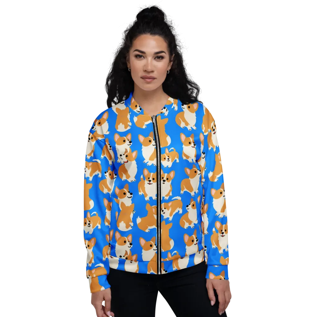 Blue Ribbon Corgis on Bomber Jacket — Front