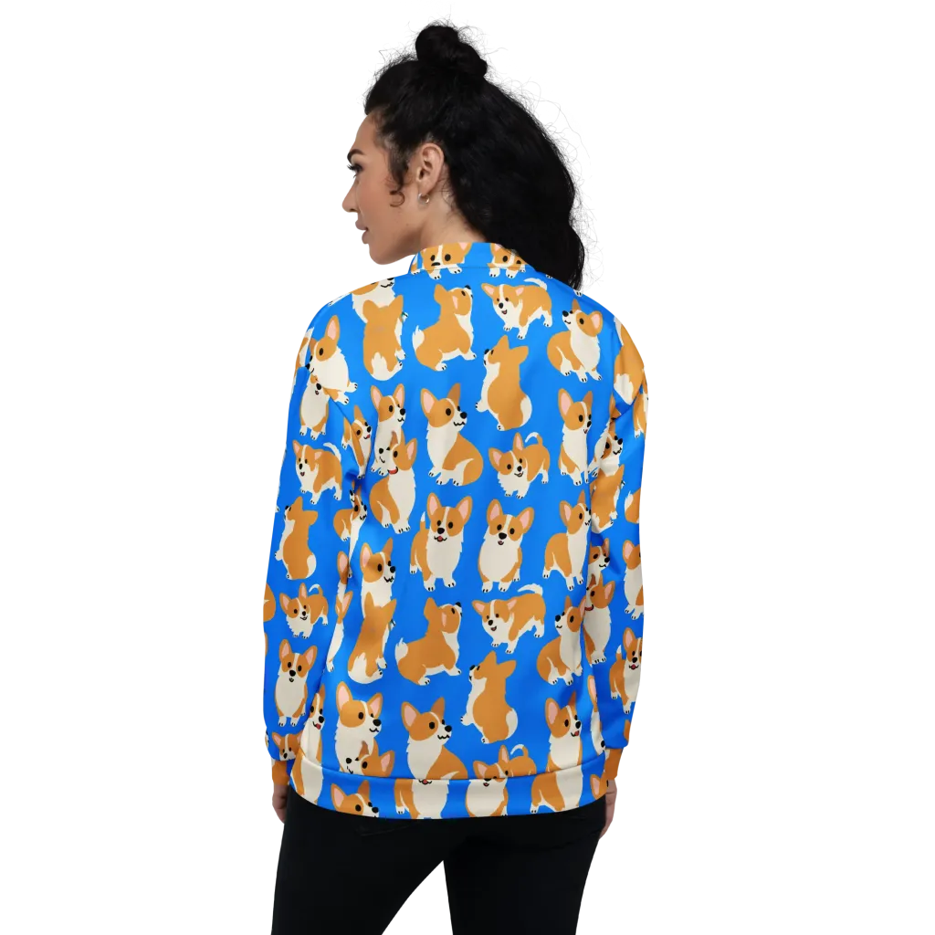 Blue Ribbon Corgis on Bomber Jacket — Back