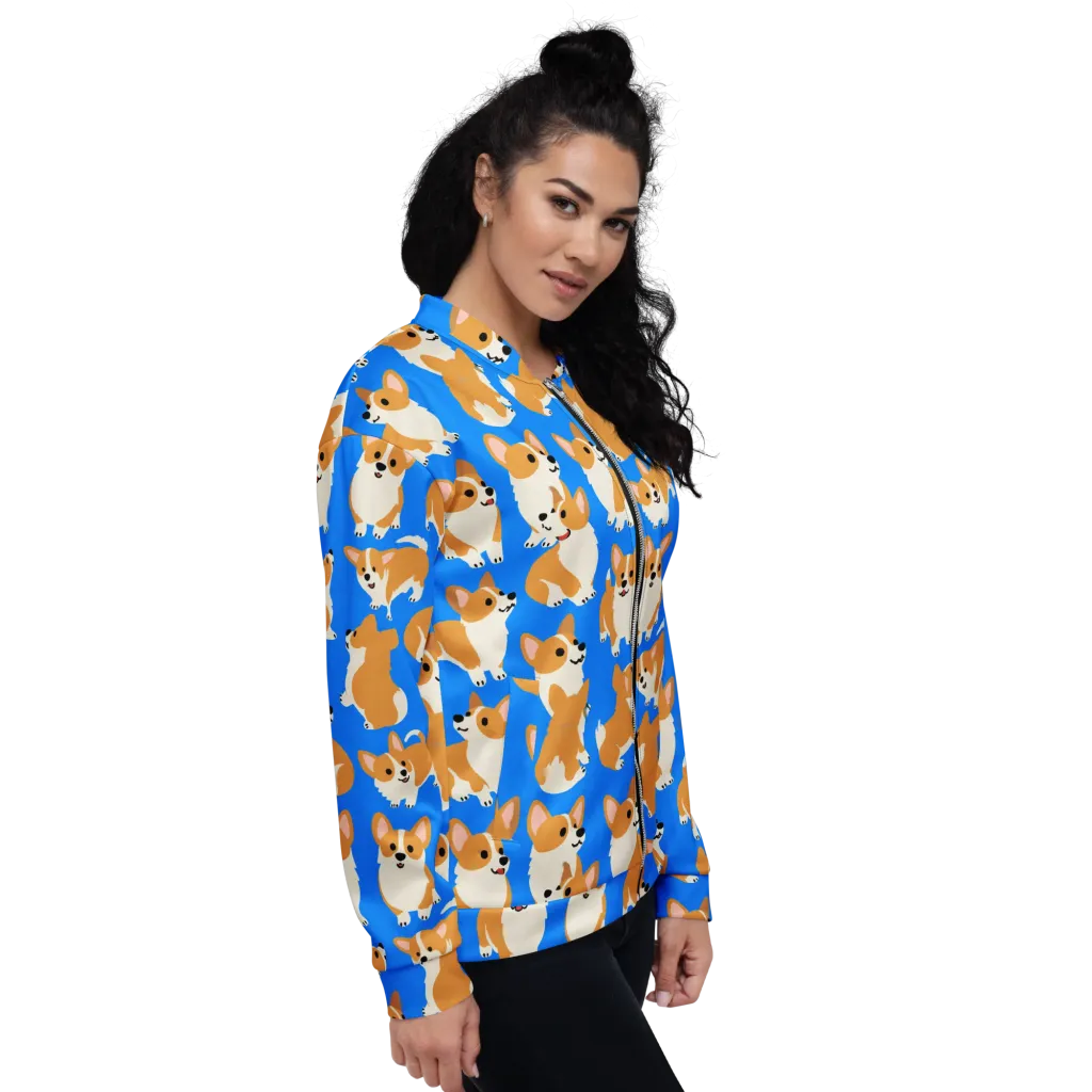 Blue Ribbon Corgis on Bomber Jacket — Right