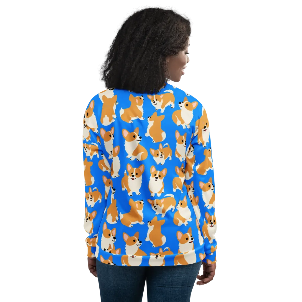 Blue Ribbon Corgis on Bomber Jacket — Back