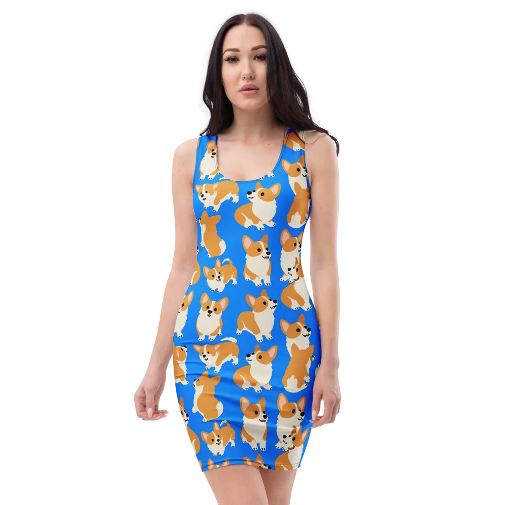 Blue Ribbon Corgis on Bodycon Dress — Front