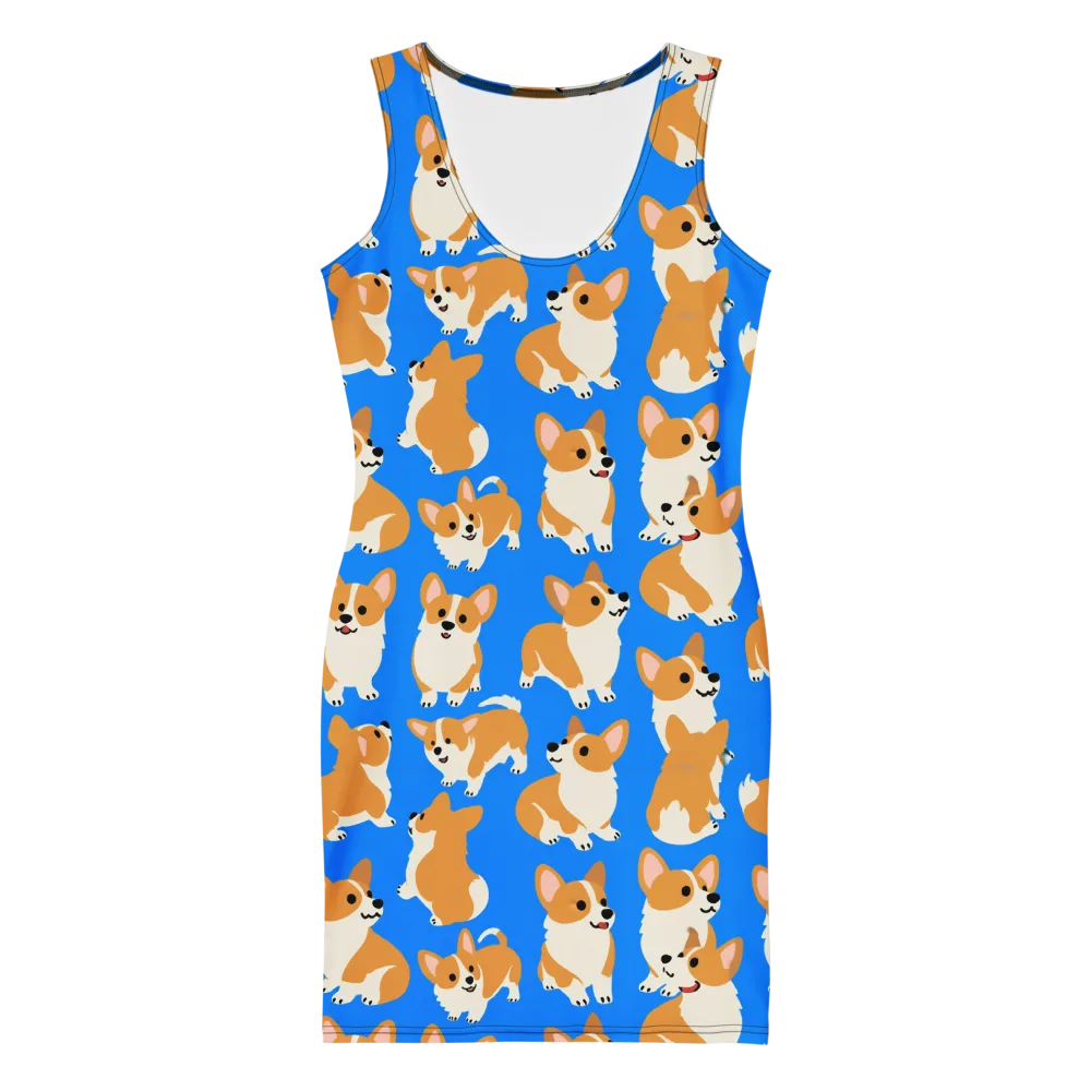 Blue Ribbon Corgis on Bodycon Dress — Front