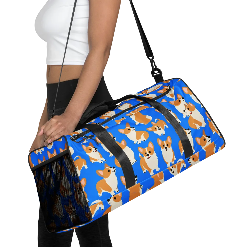 Blue Ribbon Corgis on Duffle Bag — Front