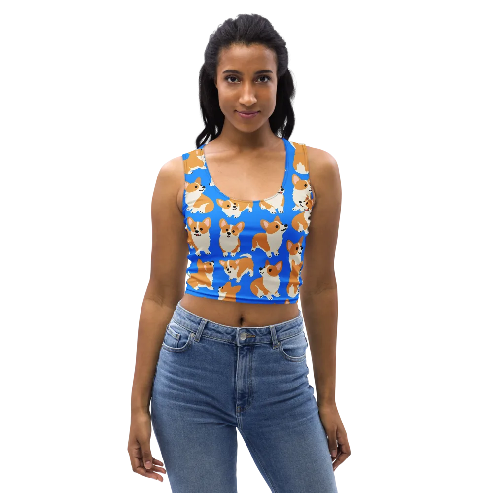 Blue Ribbon Corgis on Crop Top — Front