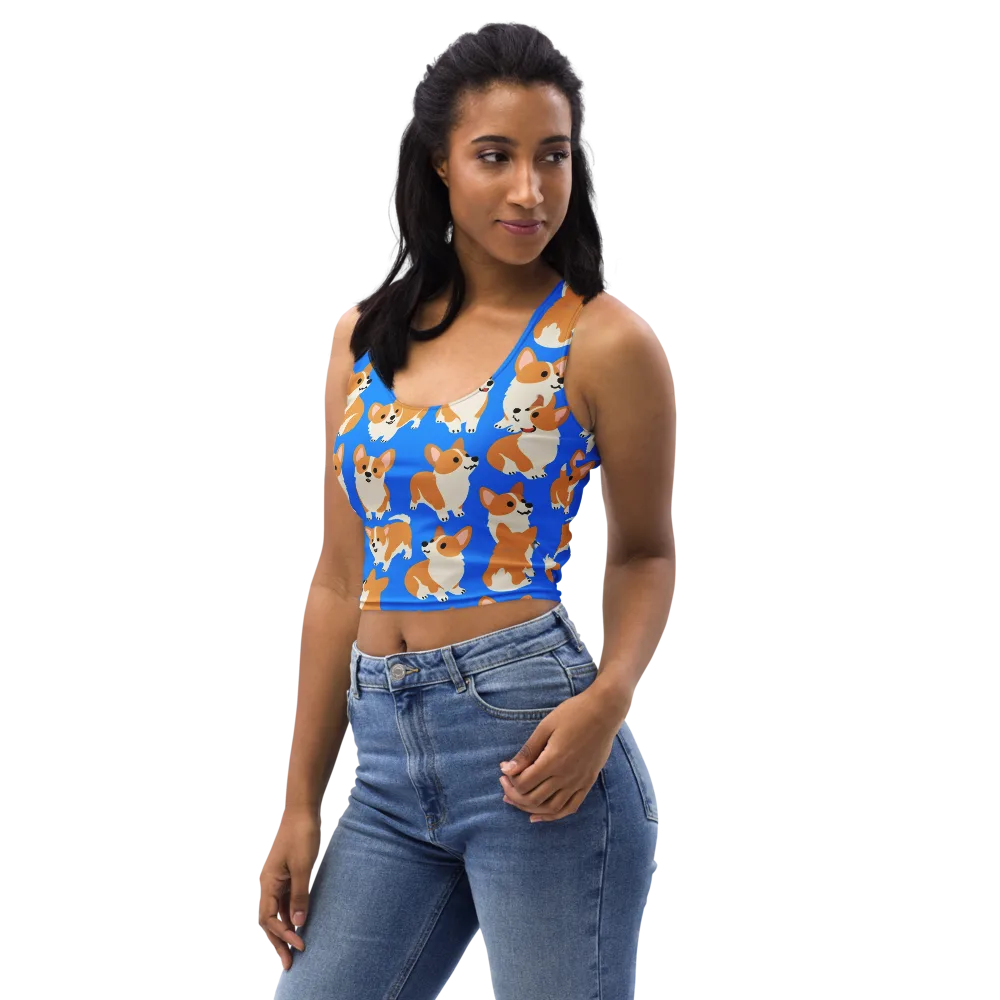 Blue Ribbon Corgis on Crop Top — Left Front