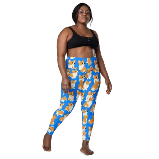 Blue Ribbon Corgis on a Leggings with Pockets