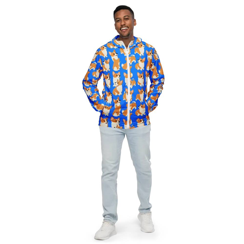 Blue Ribbon Corgis on Men's Windbreaker — Front