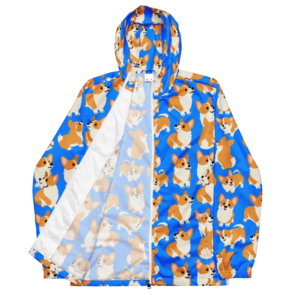Blue Ribbon Corgis on Men's Windbreaker — Front