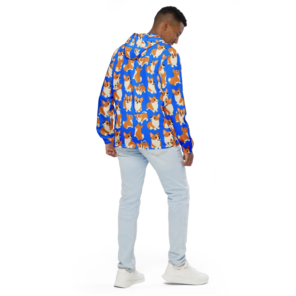 Blue Ribbon Corgis on Men's Windbreaker — Back