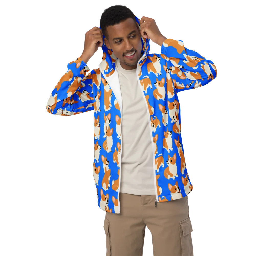 Blue Ribbon Corgis on Men's Windbreaker — Front