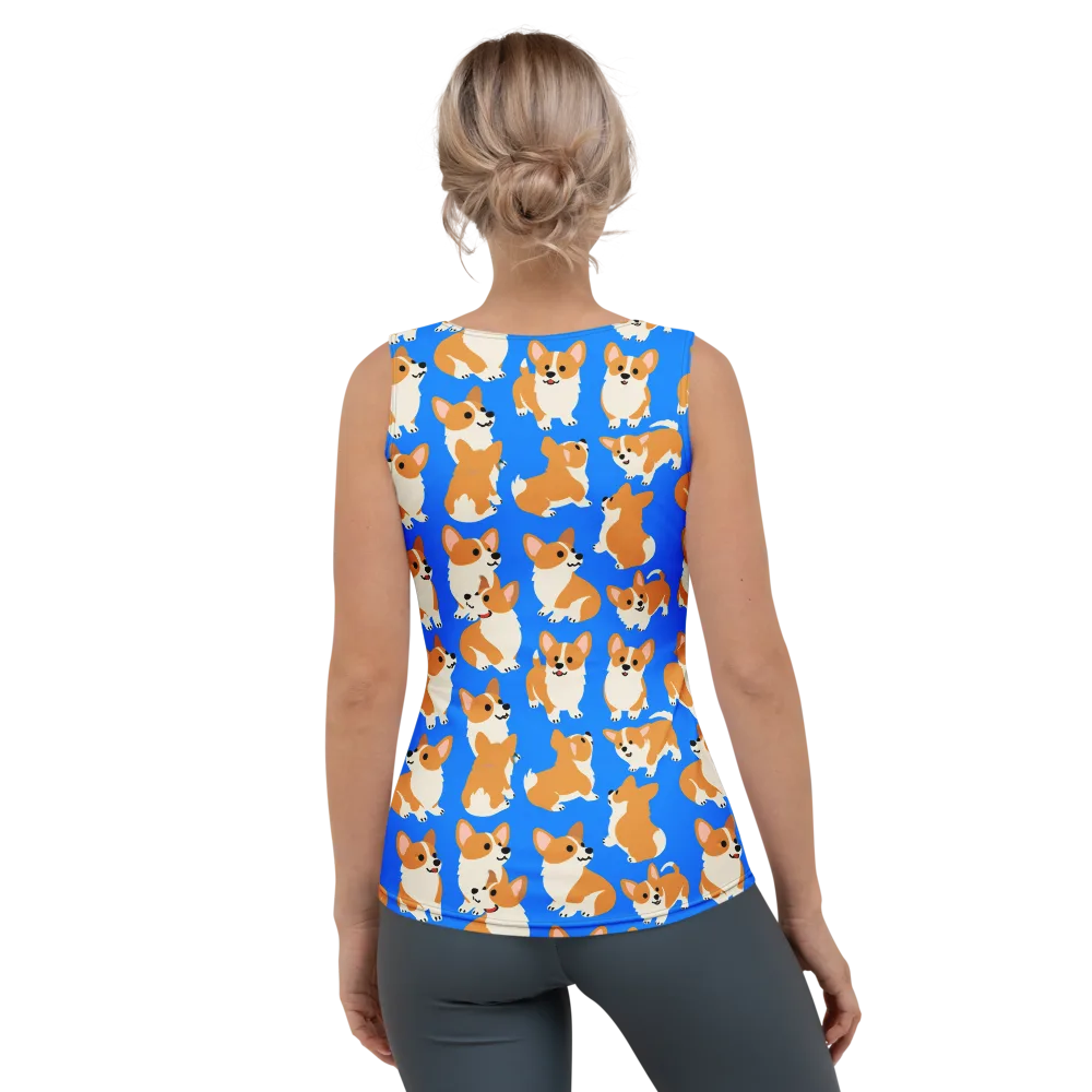 Blue Ribbon Corgis on Women's Tank Top — Back