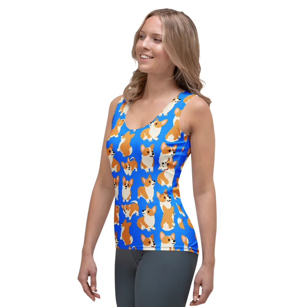 Blue Ribbon Corgis on Women's Tank Top — Left Front