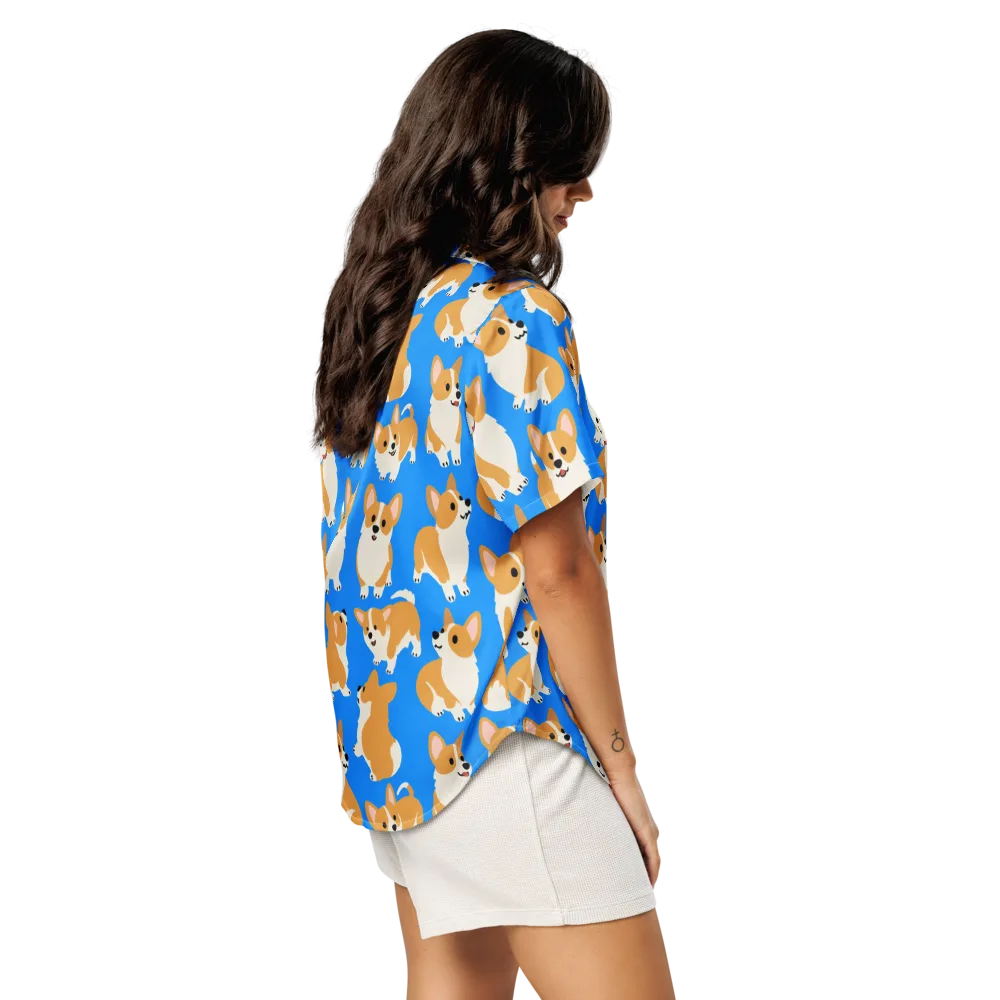 Blue Ribbon Corgis on Women's Short Sleeve Pajama Top — Right Back
