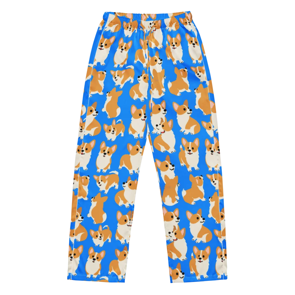 Blue Ribbon Corgis on Women's Pajama Pants — Front