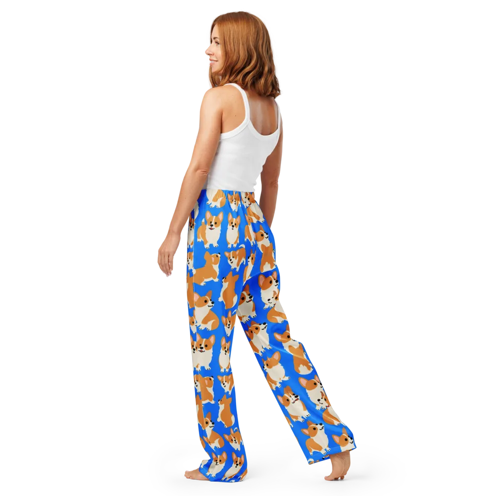 Blue Ribbon Corgis on Women's Pajama Pants — Back
