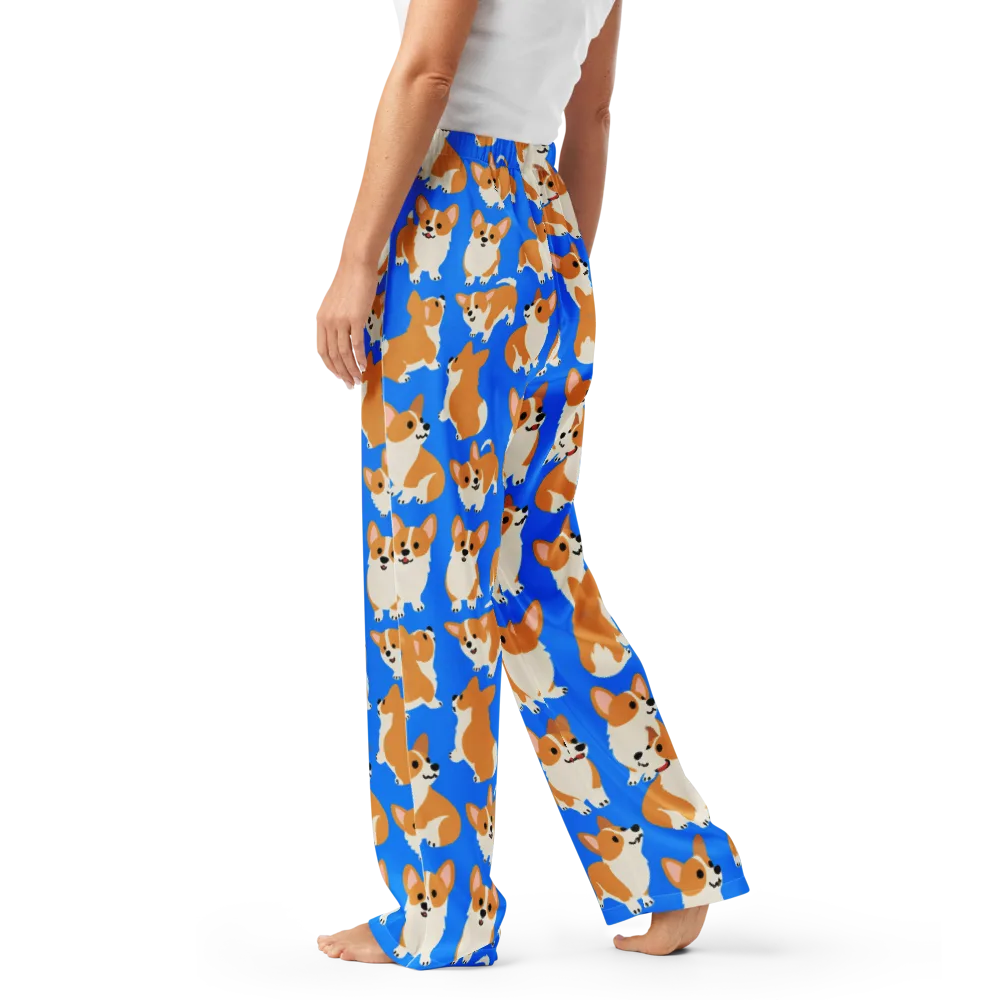 Blue Ribbon Corgis on Women's Pajama Pants — Left
