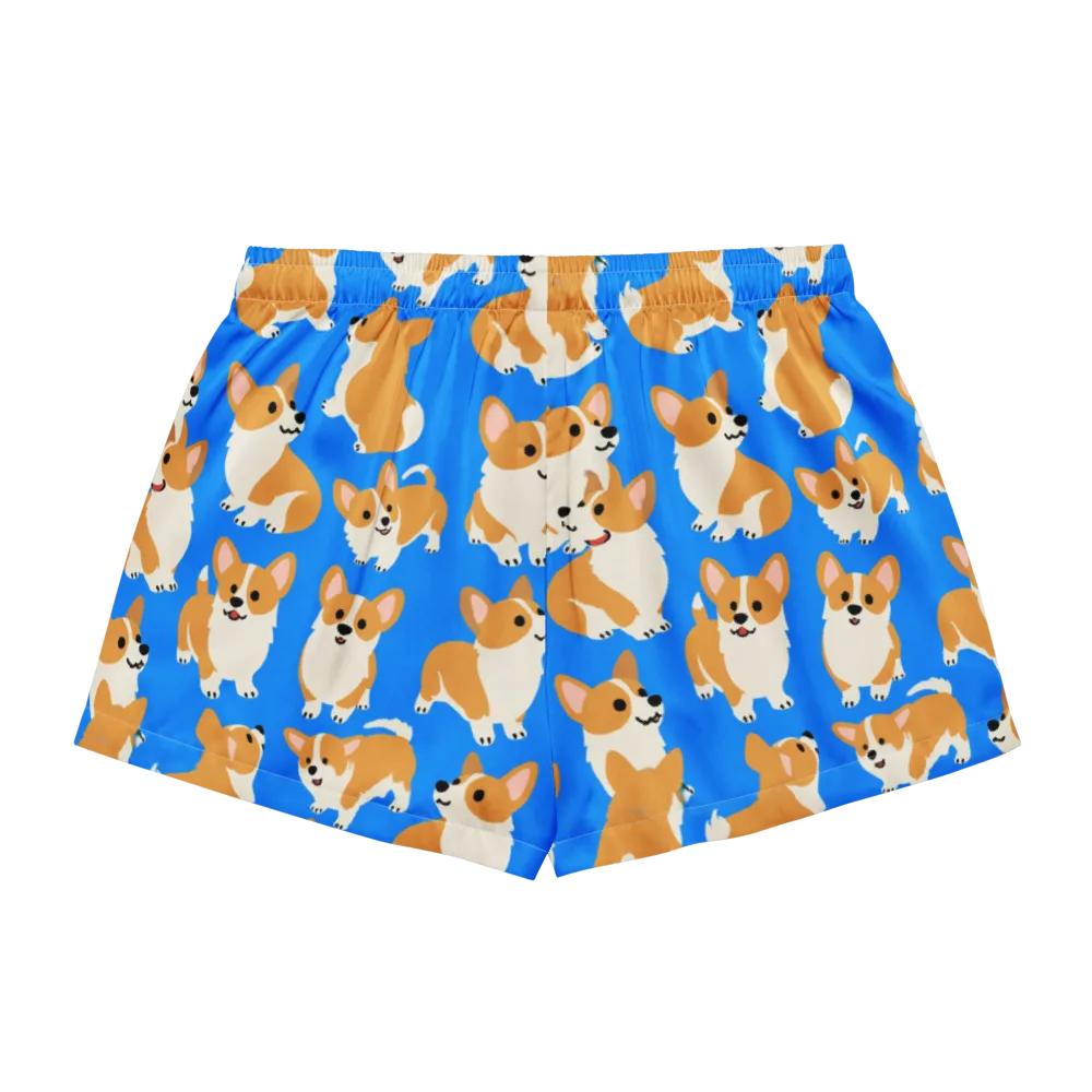 Blue Ribbon Corgis on Women's Pajama Shorts — Back