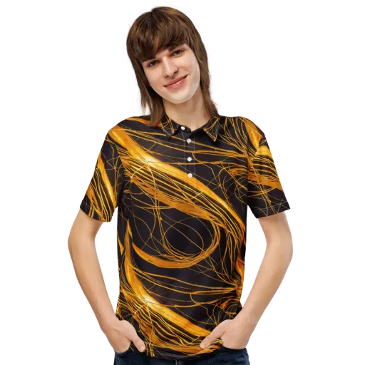 Molten Orbit on a Men's Slim Fit Polo Shirt