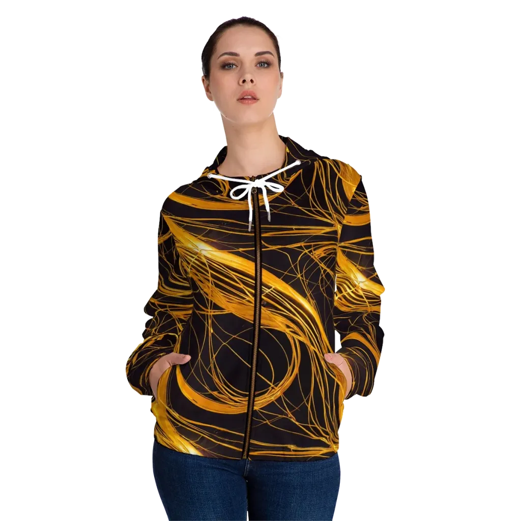 Molten Orbit on Women's Full-Zip Hoodie — Front On Person
