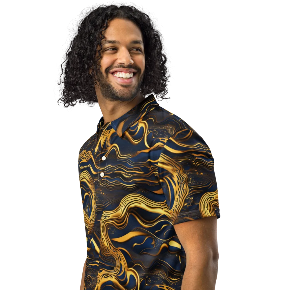 Electrum Waves on Men's Slim Fit Polo Shirt — Left Front