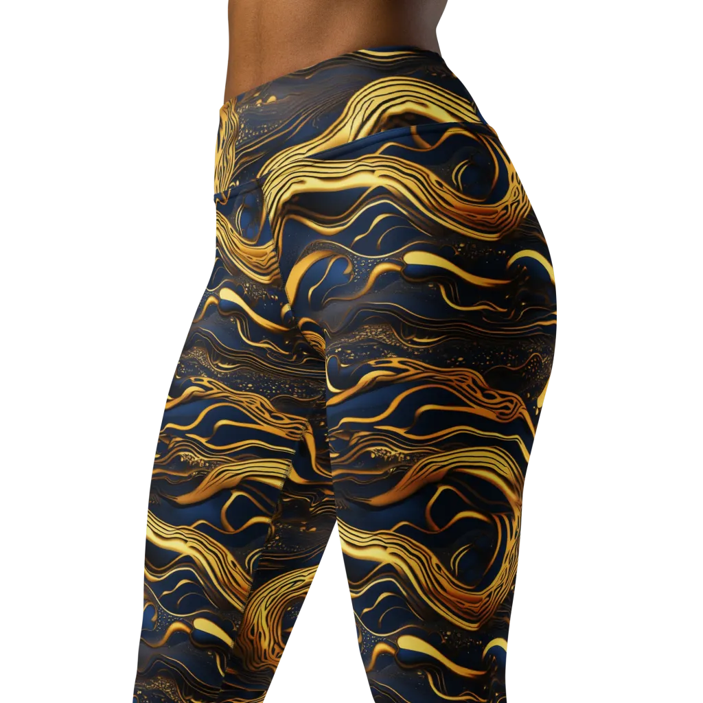 Electrum Waves on Yoga Leggings — Left Front