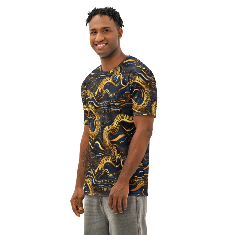 Electrum Waves on Men's Cotton Crew Neck T-Shirt — Left Front