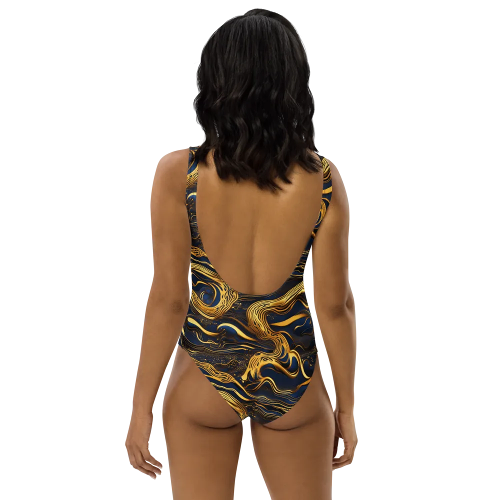 Electrum Waves on One-Piece Swimsuit — Back