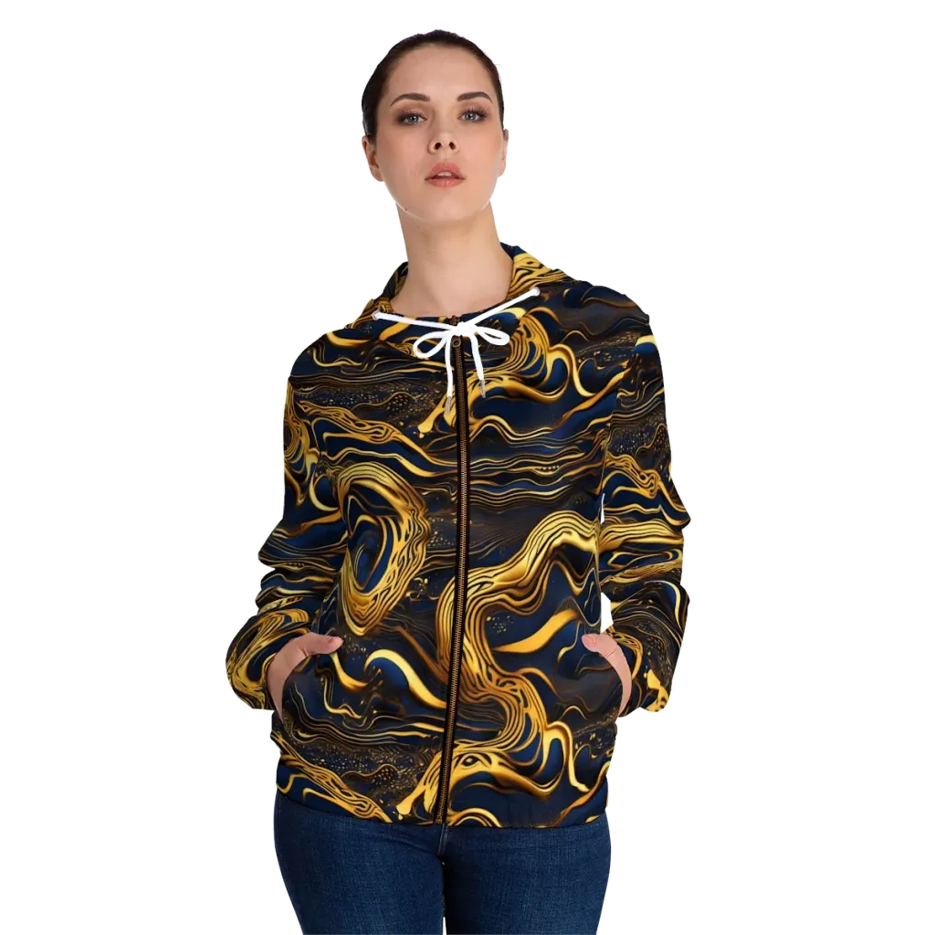 Electrum Waves on Women's Full-Zip Hoodie — Front On Person