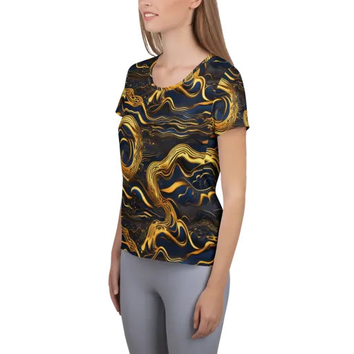 Electrum Waves on a Women's Athletic T-Shirt