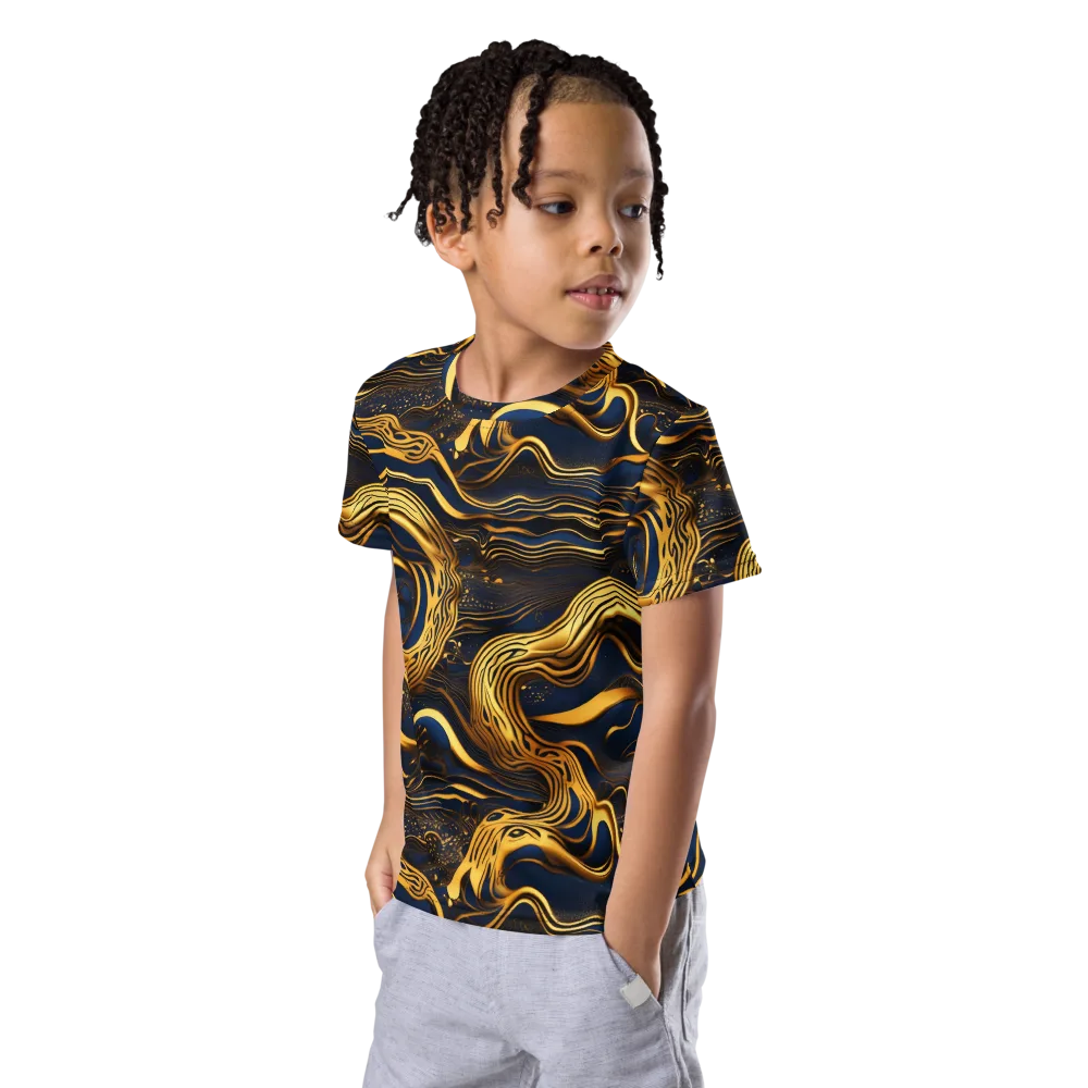 Electrum Waves on Kids Crew Neck T-Shirt — Left Front