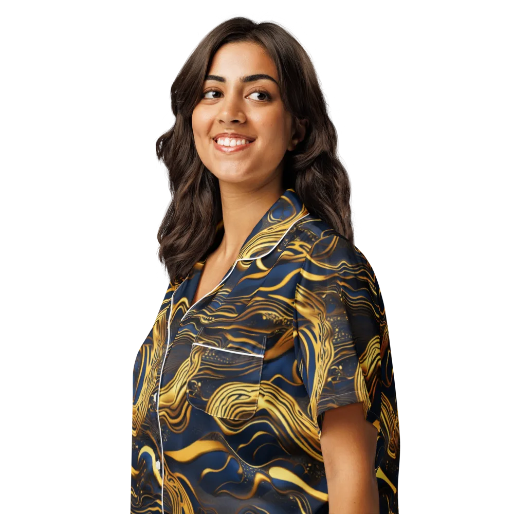 Electrum Waves on Women's Short Sleeve Pajama Top — Left Front
