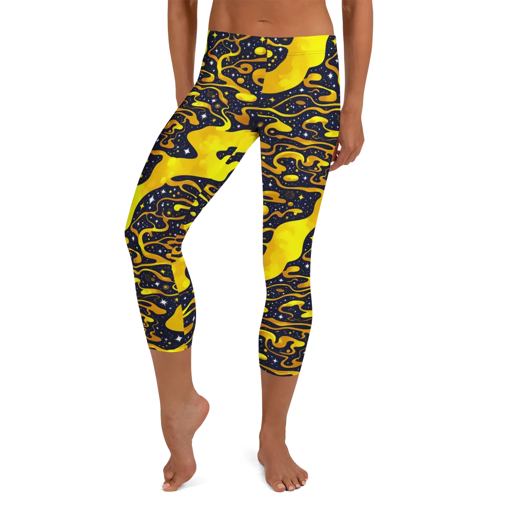 Gold Nebula on Capri Leggings — Front