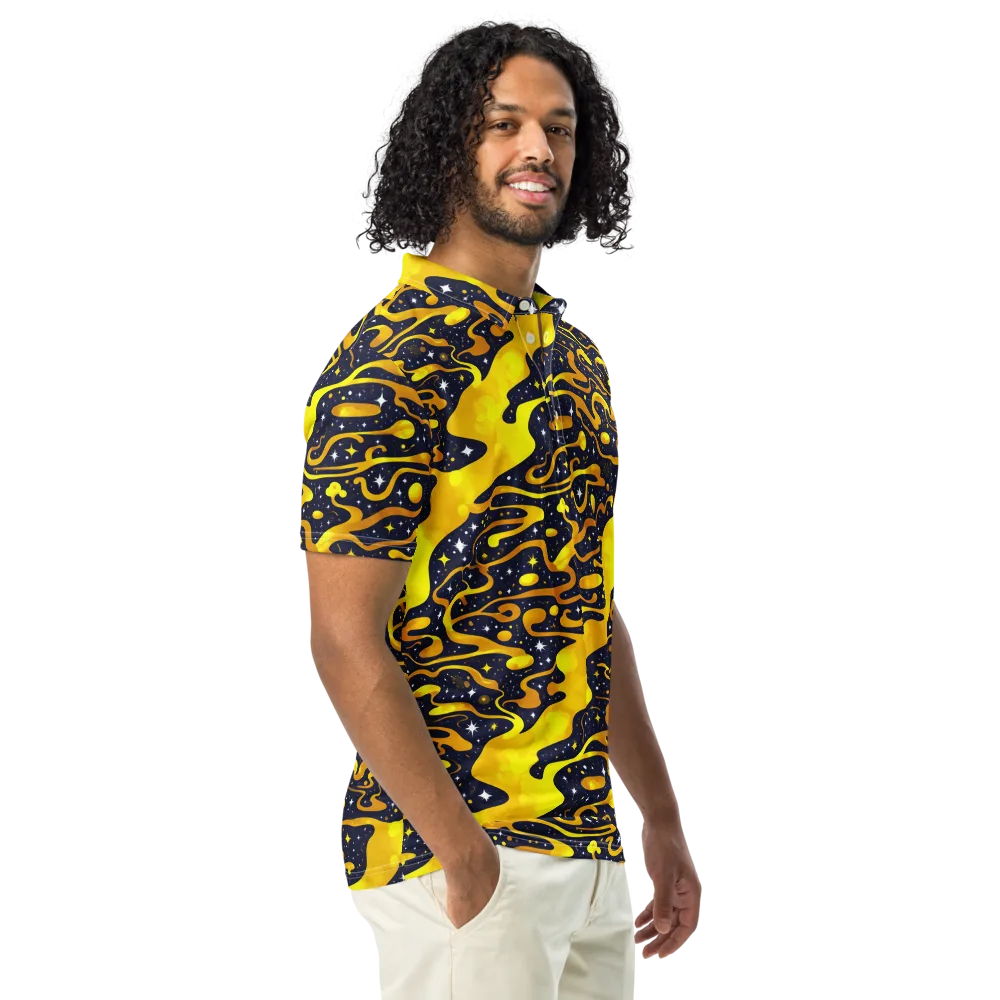 Gold Nebula on Men's Slim Fit Polo Shirt — Right Front