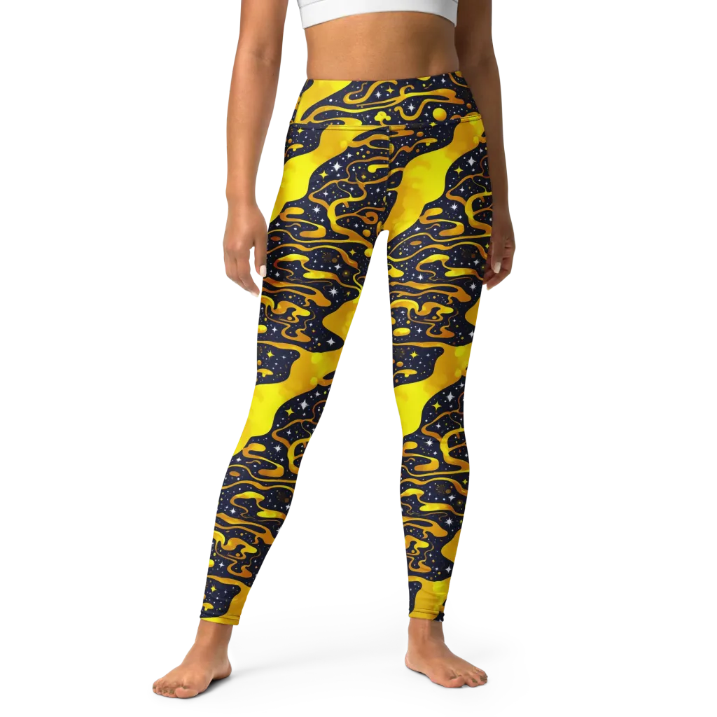Gold Nebula on Yoga Leggings — Front