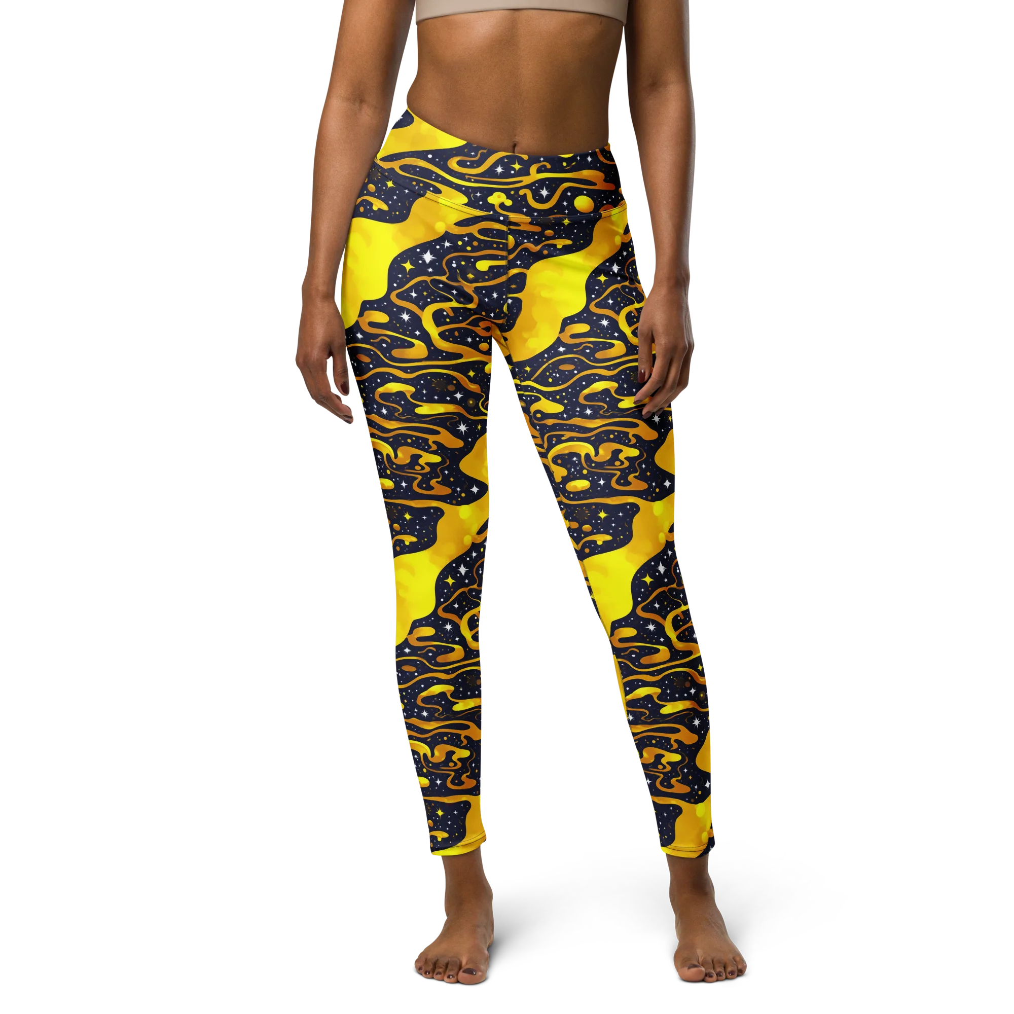 Gold Nebula on Yoga Leggings — Front