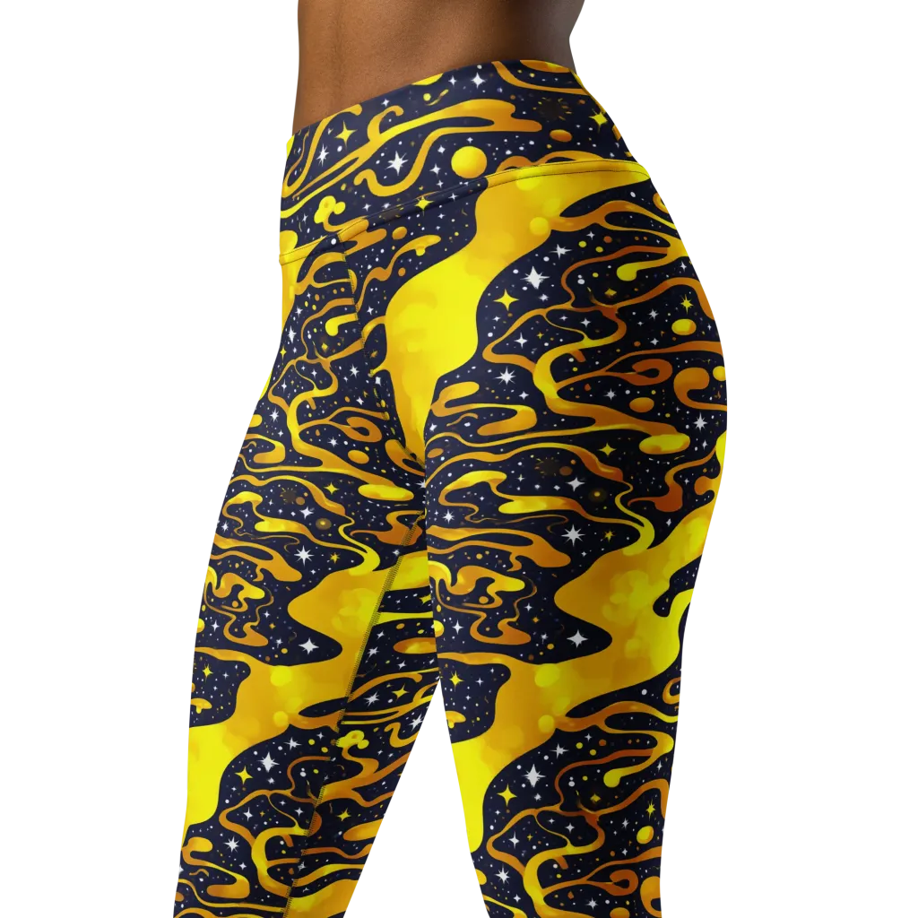 Gold Nebula on Yoga Leggings — Left Front