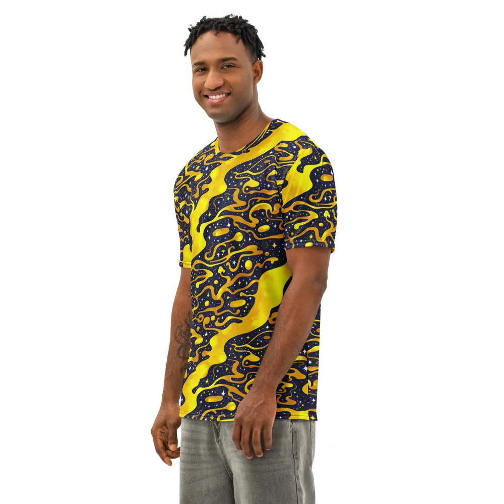 Gold Nebula on Men's Cotton Crew Neck T-Shirt — Left Front