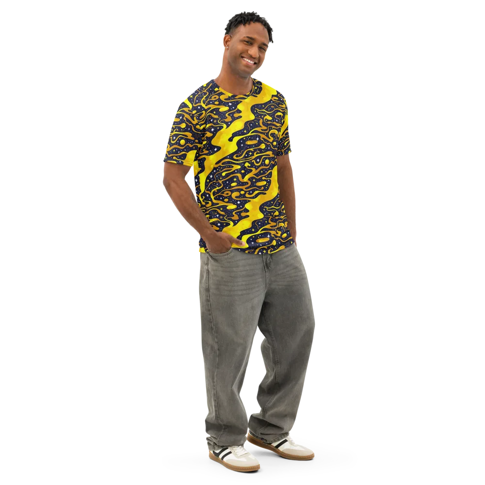 Gold Nebula on Men's Cotton Crew Neck T-Shirt — Right Front