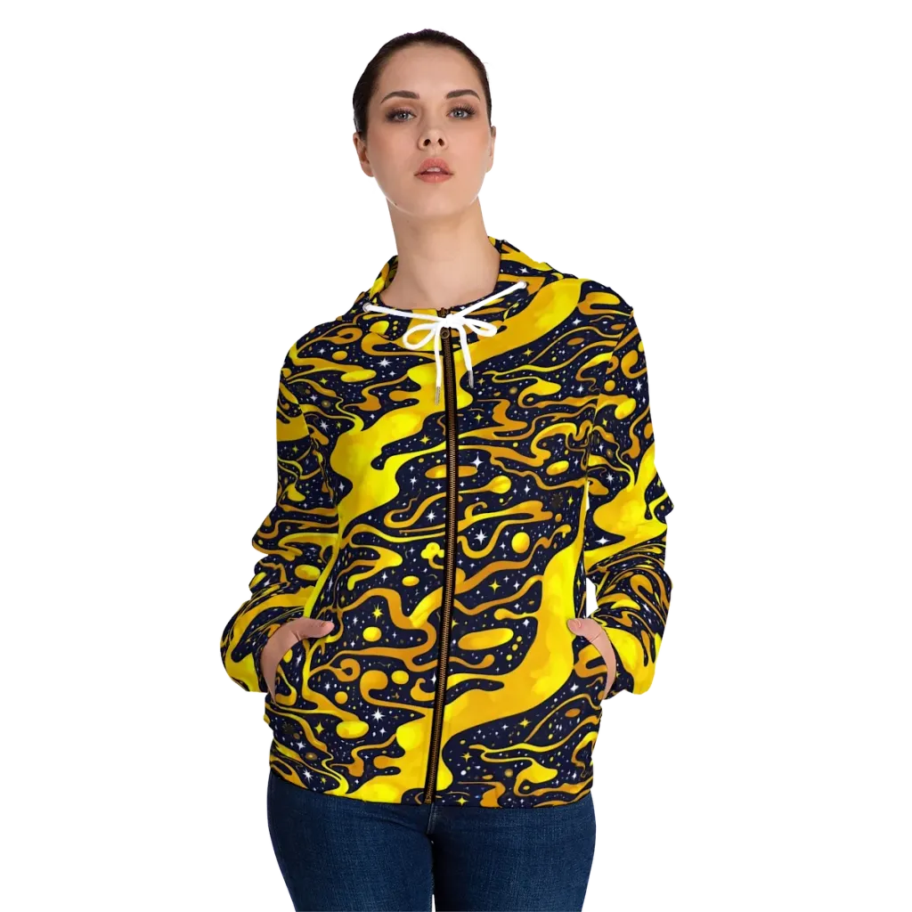Gold Nebula on Women's Full-Zip Hoodie — Front On Person
