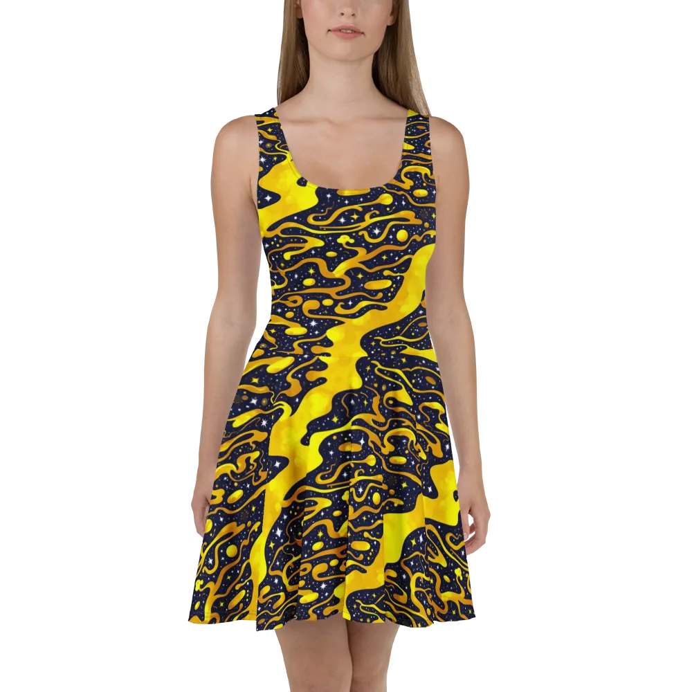Gold Nebula on Skater Dress — Front