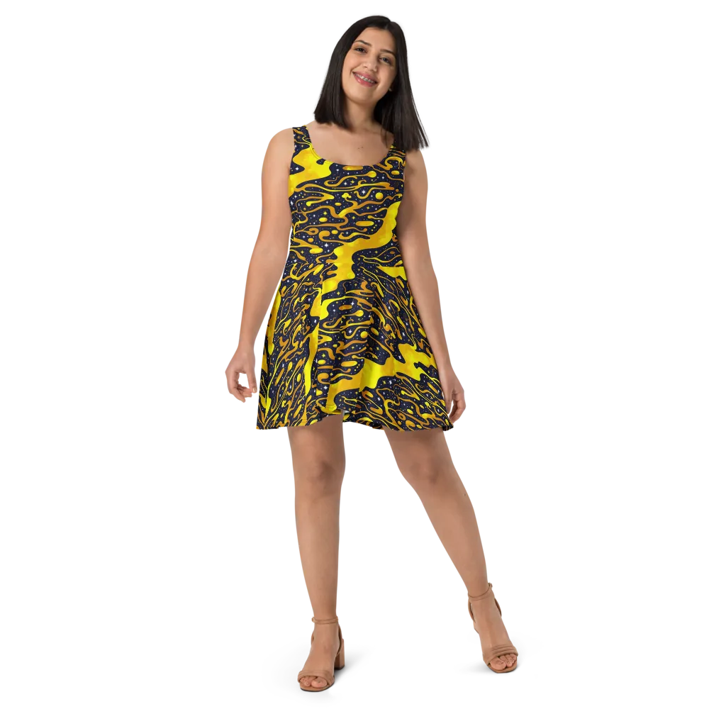 Gold Nebula on Skater Dress — Front