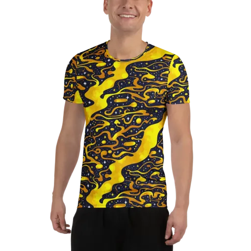 Gold Nebula on a Men's Athletic T-Shirt